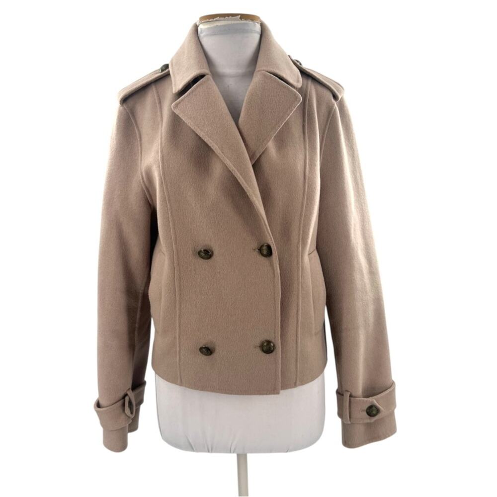 Belle‎ & Bloom double-breasted military peacoat wool blend tan oat sz XL